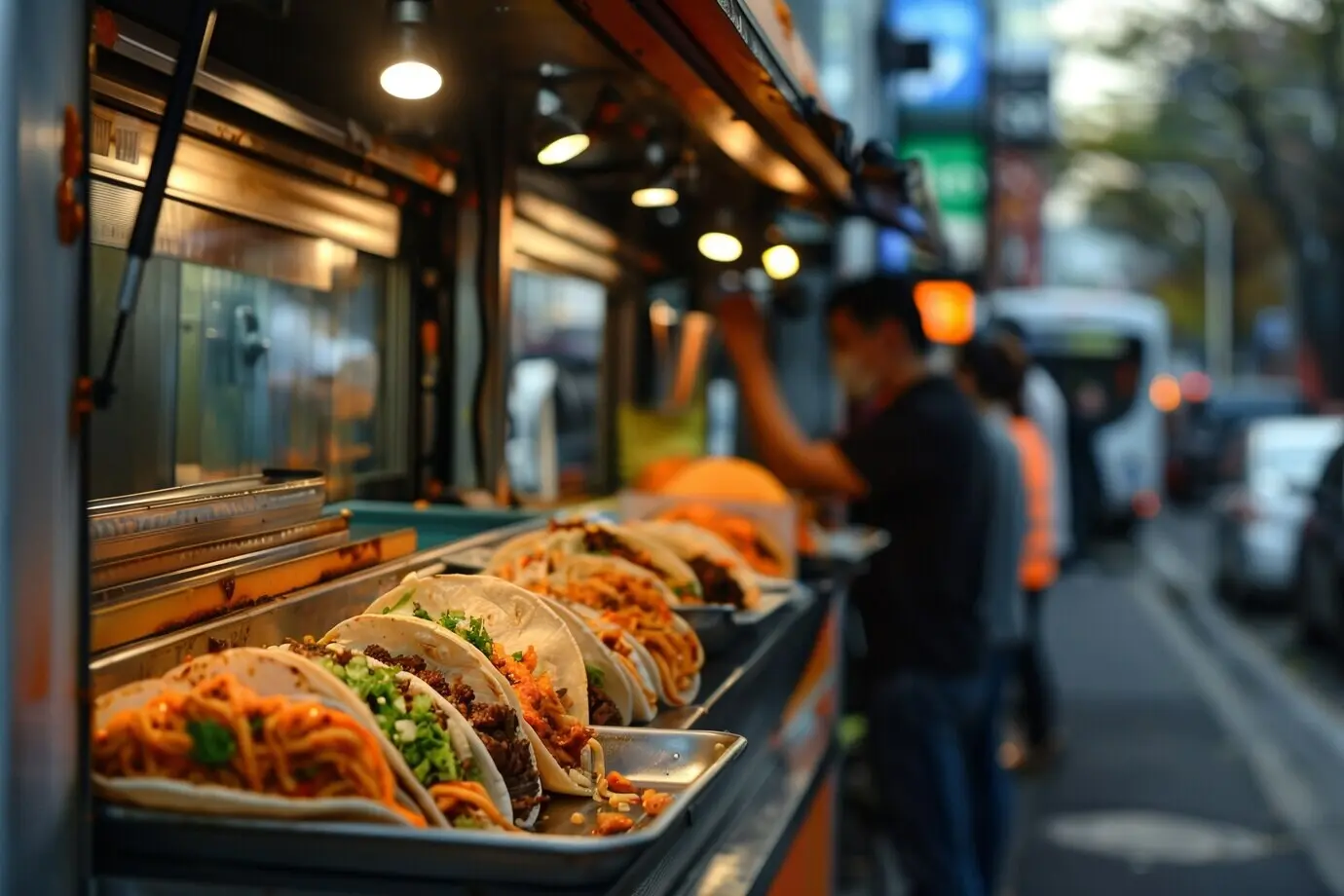 A view of delicious food being sold on city streets.